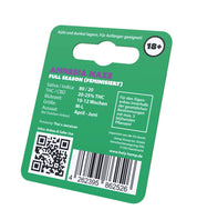 Grüne Holy Hemp Amnesia Haze Auto Verpackung mit THC-Details, QR-Code und 18+ Symbol