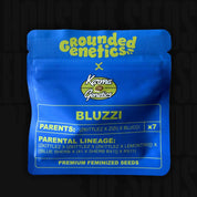 Blaue Grounded Genetics Blue Zlime Verpackung mit Angaben zu feminisierten Premium-Samen und Samenanzahl