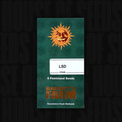 Barney's Farm LSD Samenpackung mit Sonnenlogo, beschriftet mit "5 feminisierte Samen.
